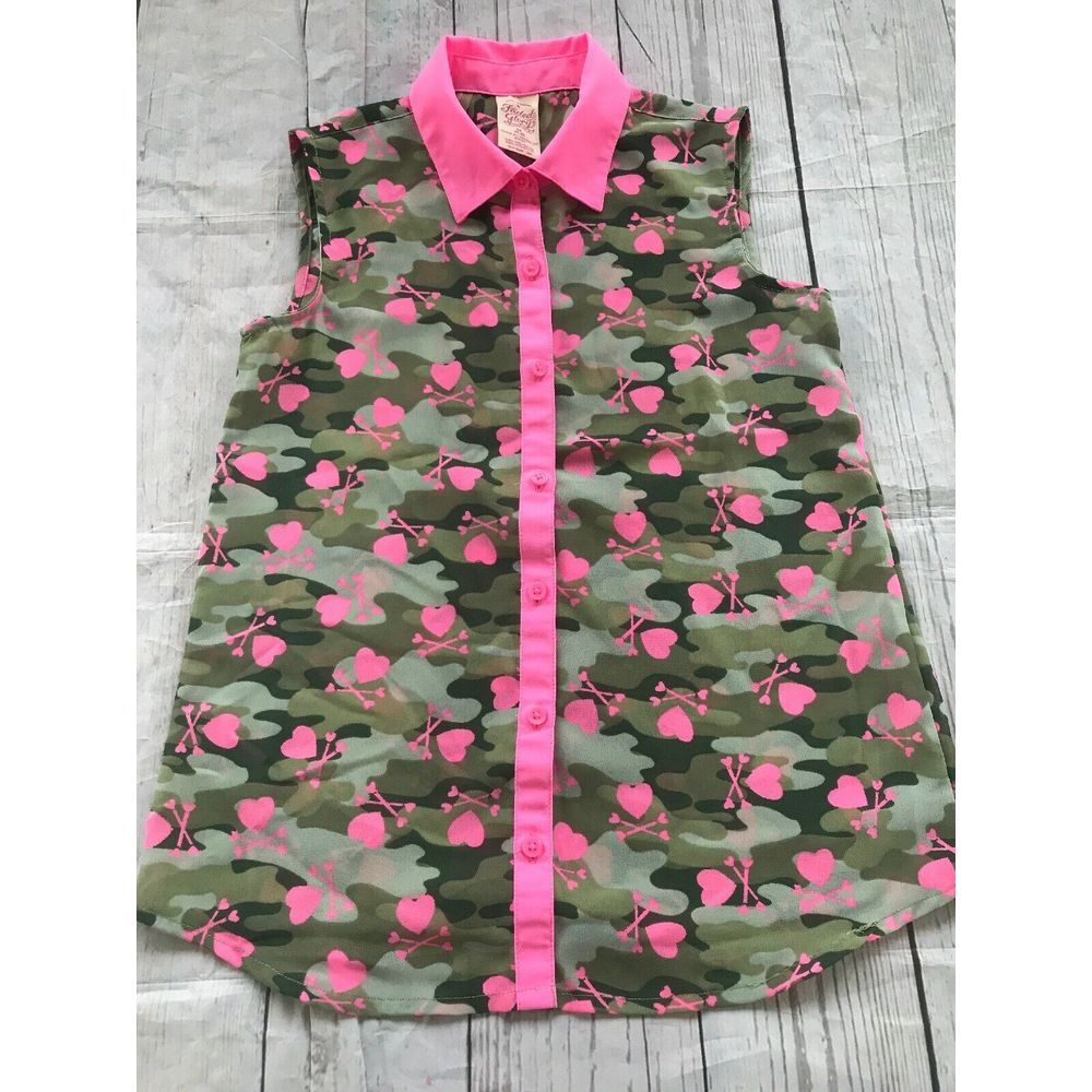 Girls Faded Glory Sleeveless Short Sleeve Shirt Camo Size Medium 7-8 Pink